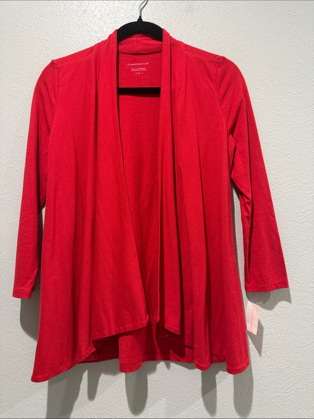 Charter Club Bright Red Draped Open-Front Cardigan